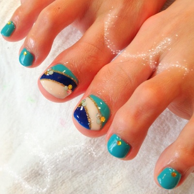 Lovely Turquoise Foot!” Japanese Nail Art | REMIOjapan